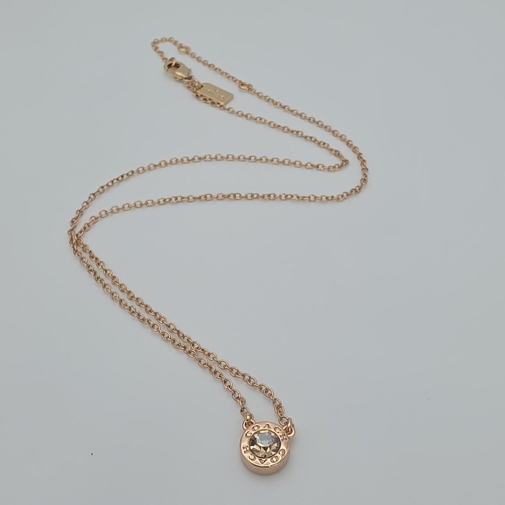 Vtg COACH Necklace Open Circle Crystal Pendant Rose Gold Plate Round‎ Link 18" - Picture 12 of 15